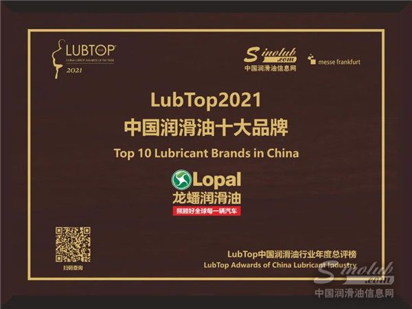 龙蟠润滑油荣获“LubTop2021中国润滑油十大